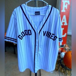 Striped “Good Vibes” Mesh Baseball Jersey Size XL